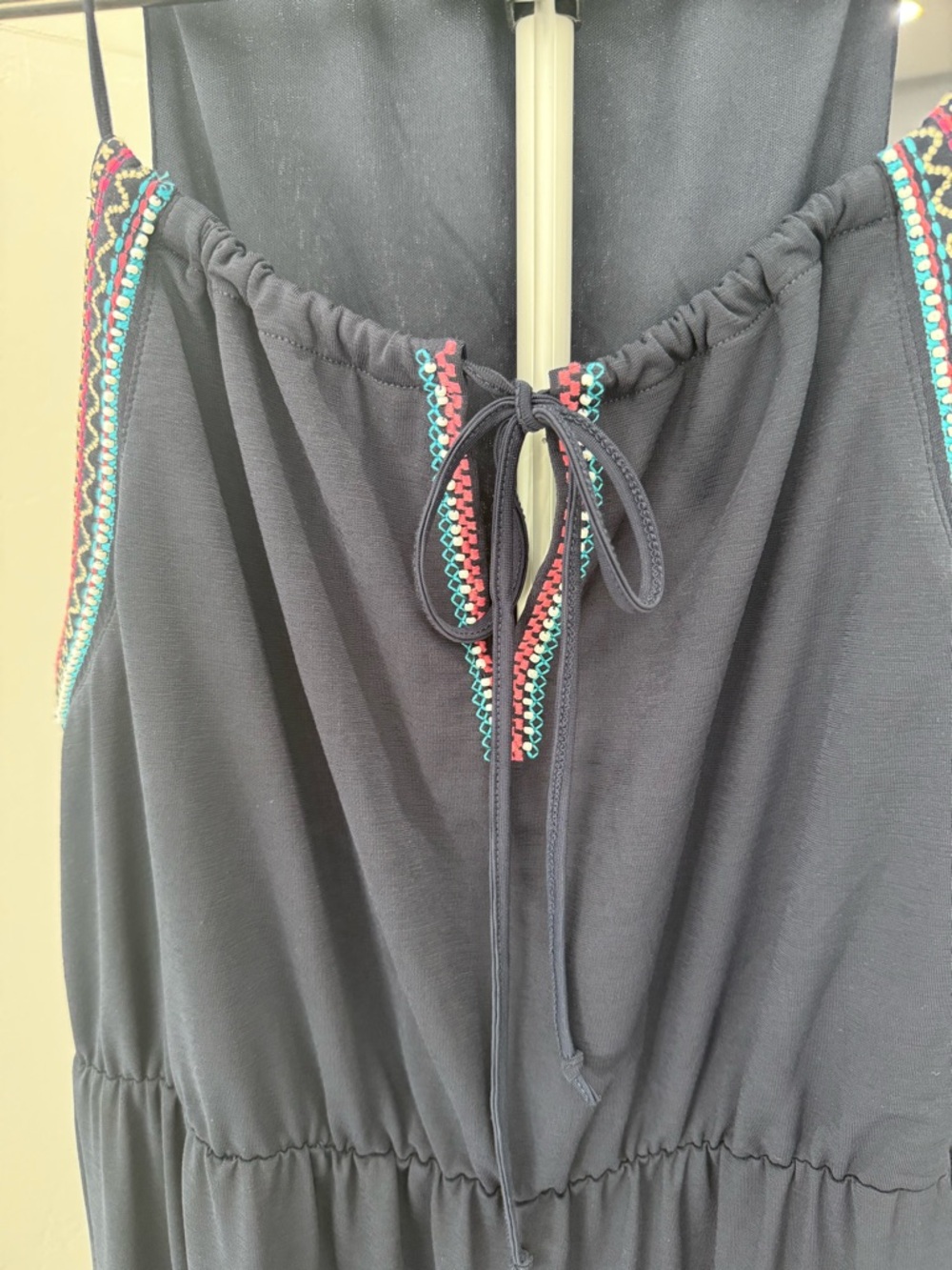 Maurices Navy Sleeveless Maxi Dress with Embroidered and Beaded Trim, Size Large - Picture 4 of 9